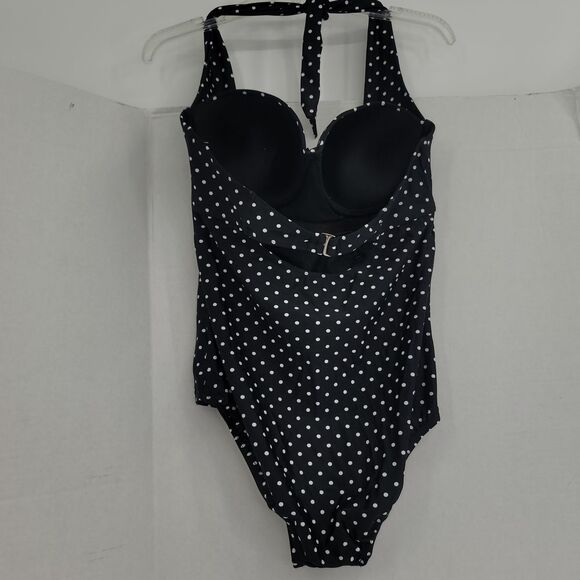 I Love My Curves Black white Polka Dots Halter One Piece Swim Suit Sz 16 NWT - Picture 2 of 7